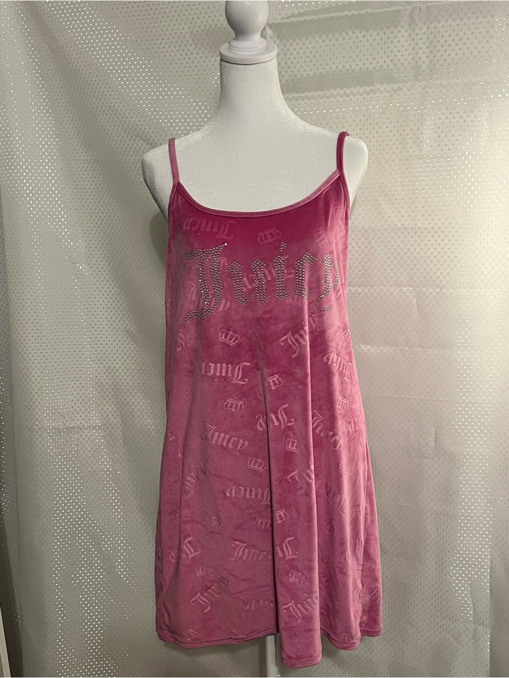 Juicy Couture Hot Pink Velvet Slip Dress with Crystal Logo